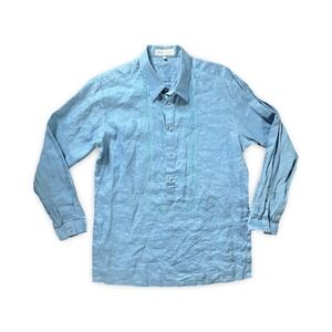 Vintage Barong Filipino Short Sleeves Embroidered Polo Light Blue Size XL